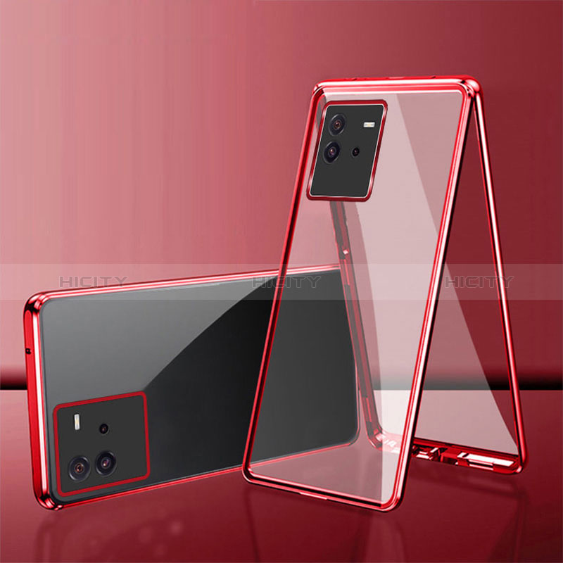 Custodia Lusso Alluminio Laterale Specchio 360 Gradi Cover per Vivo iQOO Neo6 SE 5G Rosso