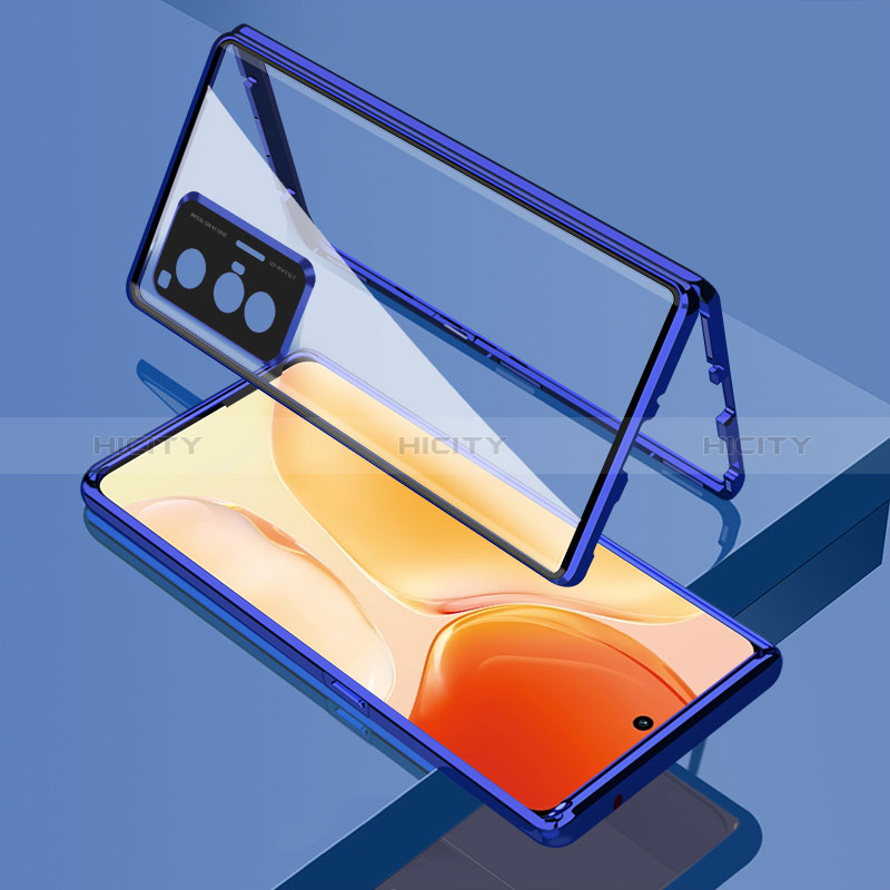 Custodia Lusso Alluminio Laterale Specchio 360 Gradi Cover per Vivo X70 5G Blu
