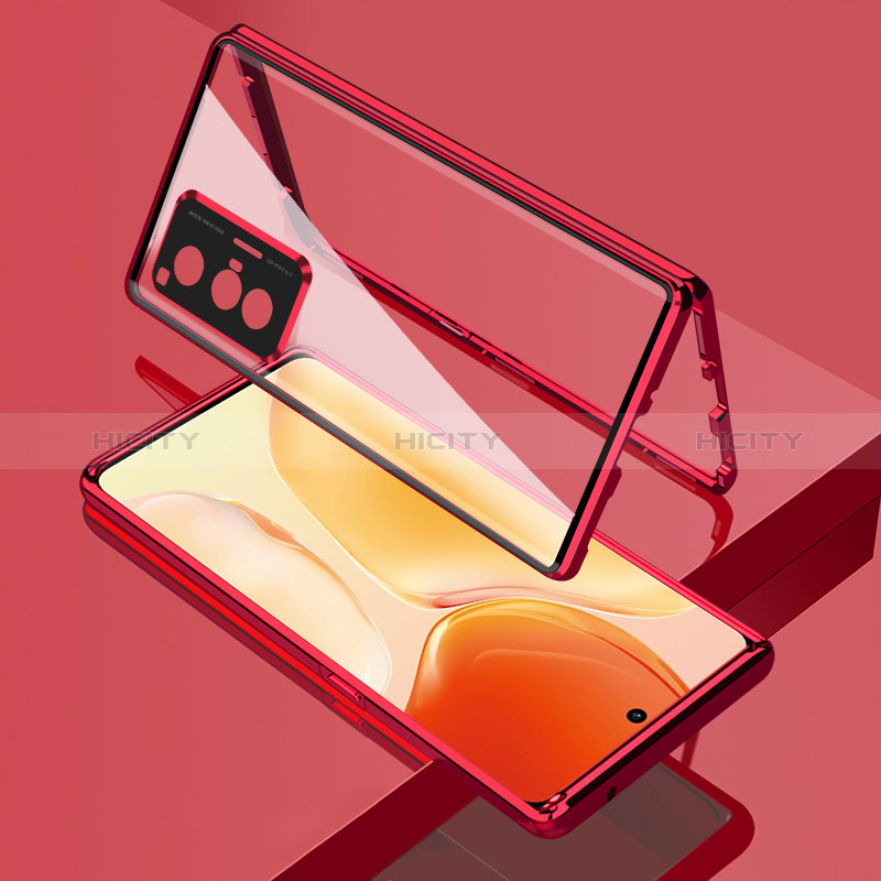 Custodia Lusso Alluminio Laterale Specchio 360 Gradi Cover per Vivo X70 5G Rosso