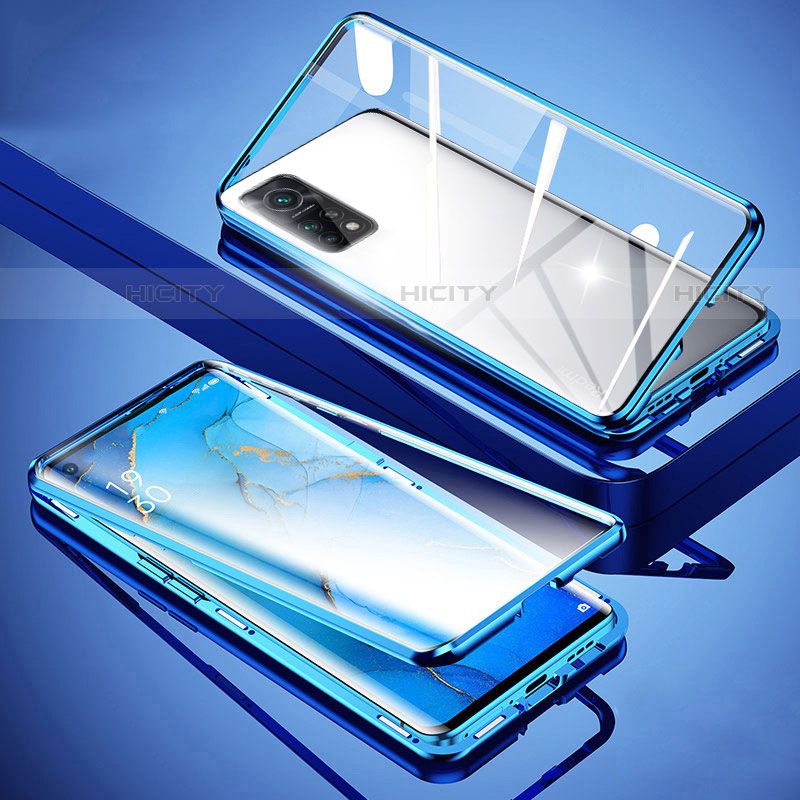 Custodia Lusso Alluminio Laterale Specchio 360 Gradi Cover per Xiaomi Mi 10T Pro 5G Blu
