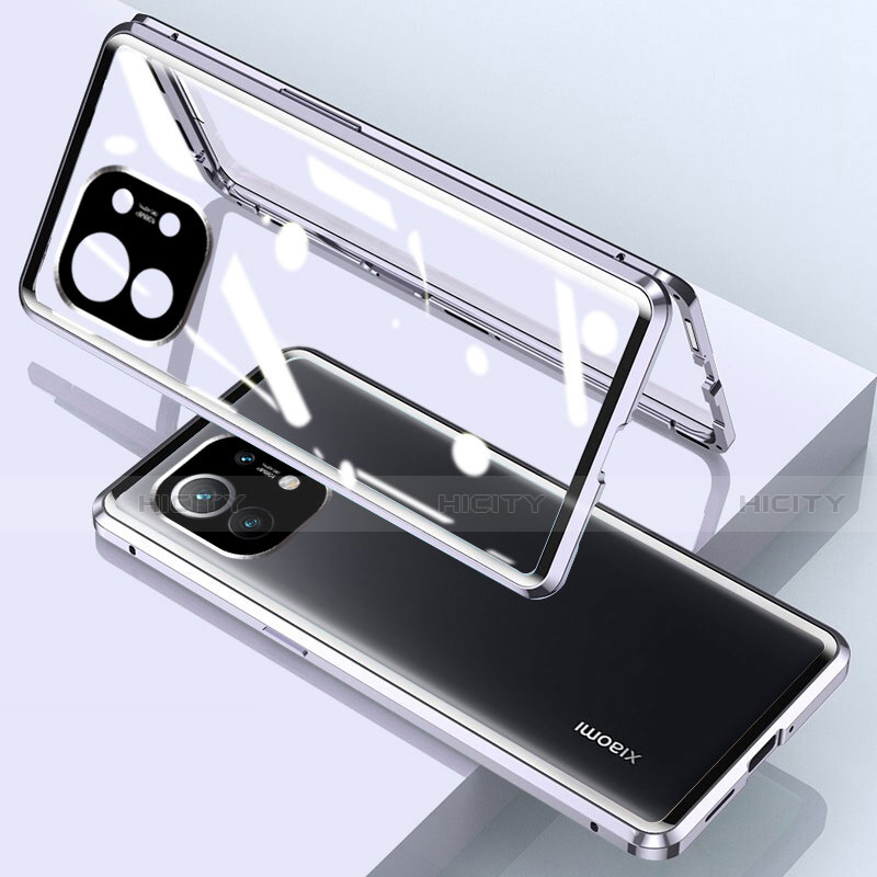 Custodia Lusso Alluminio Laterale Specchio 360 Gradi Cover per Xiaomi Mi 11 5G Argento