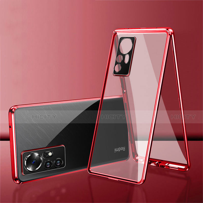 Custodia Lusso Alluminio Laterale Specchio 360 Gradi Cover per Xiaomi Mi 12 5G Rosso