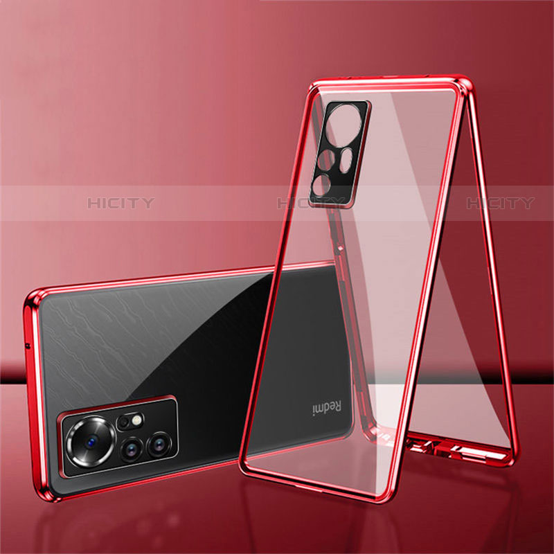 Custodia Lusso Alluminio Laterale Specchio 360 Gradi Cover per Xiaomi Mi 12X 5G Rosso