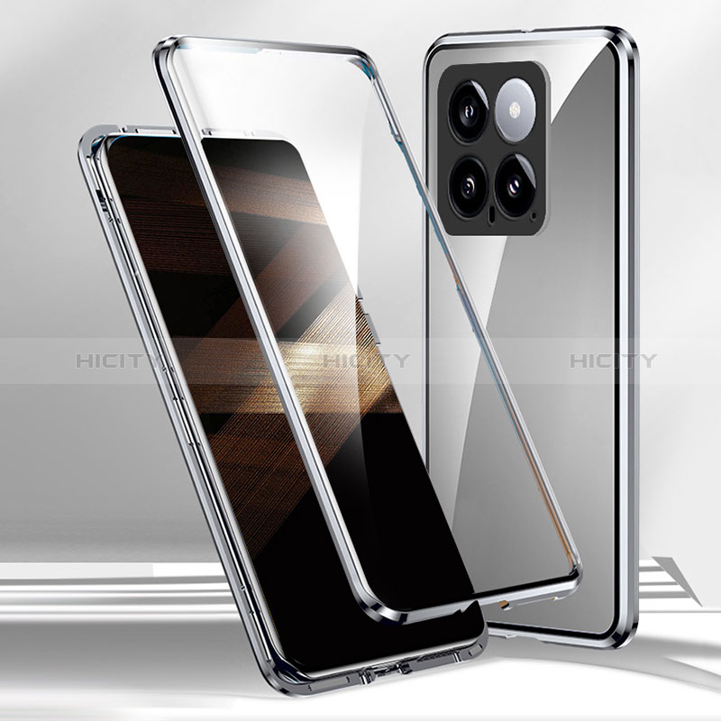 Custodia Lusso Alluminio Laterale Specchio 360 Gradi Cover per Xiaomi Mi 14 5G Argento
