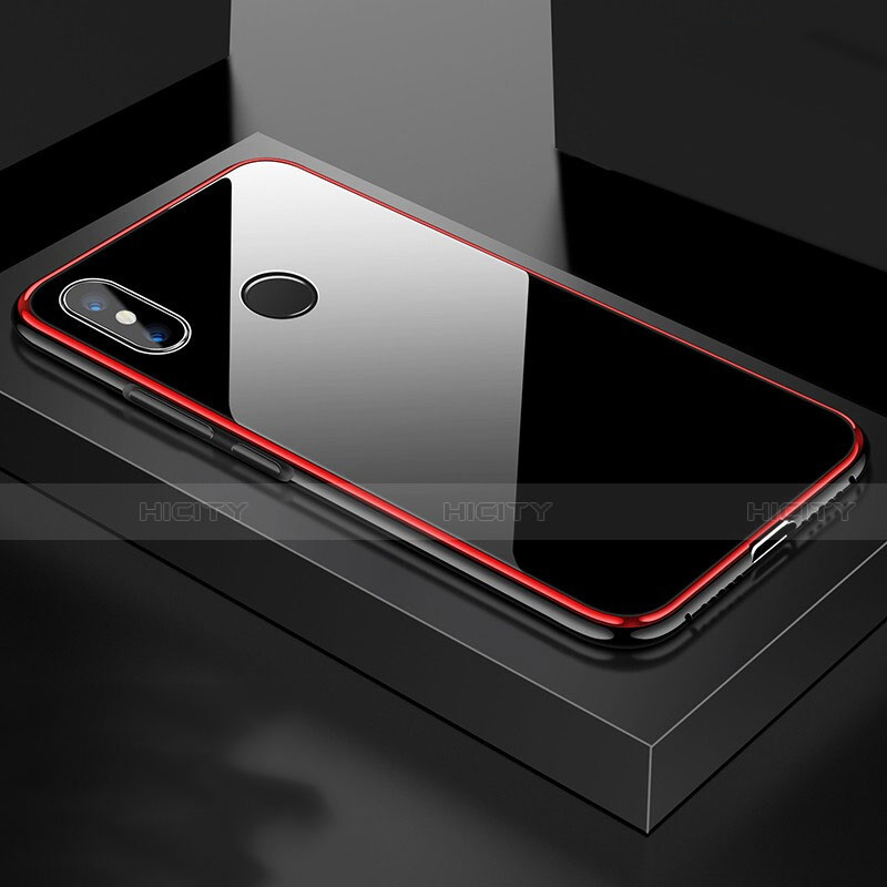 Custodia Lusso Alluminio Laterale Specchio 360 Gradi Cover per Xiaomi Mi 8 Rosso