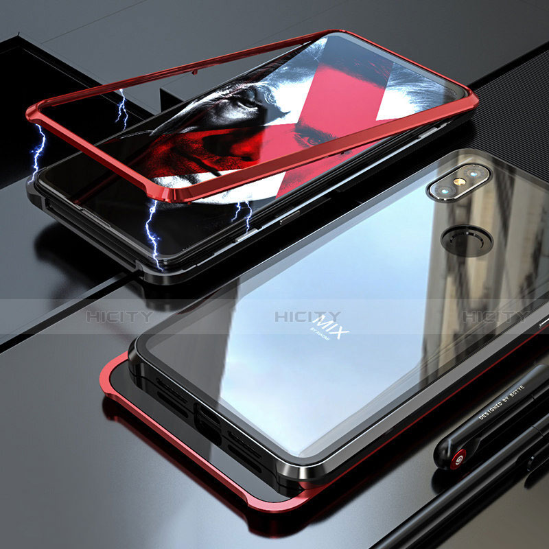 Custodia Lusso Alluminio Laterale Specchio 360 Gradi Cover per Xiaomi Mi Mix 3 Rosso