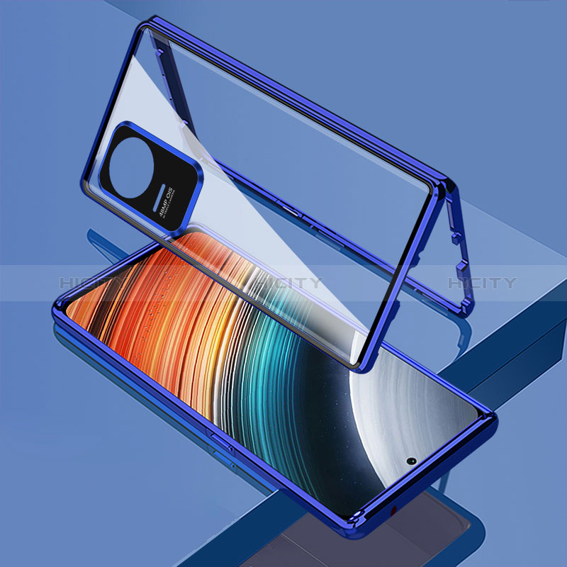 Custodia Lusso Alluminio Laterale Specchio 360 Gradi Cover per Xiaomi Poco F4 5G Blu