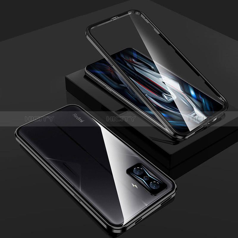 Custodia Lusso Alluminio Laterale Specchio 360 Gradi Cover per Xiaomi Redmi K50 Gaming 5G Nero