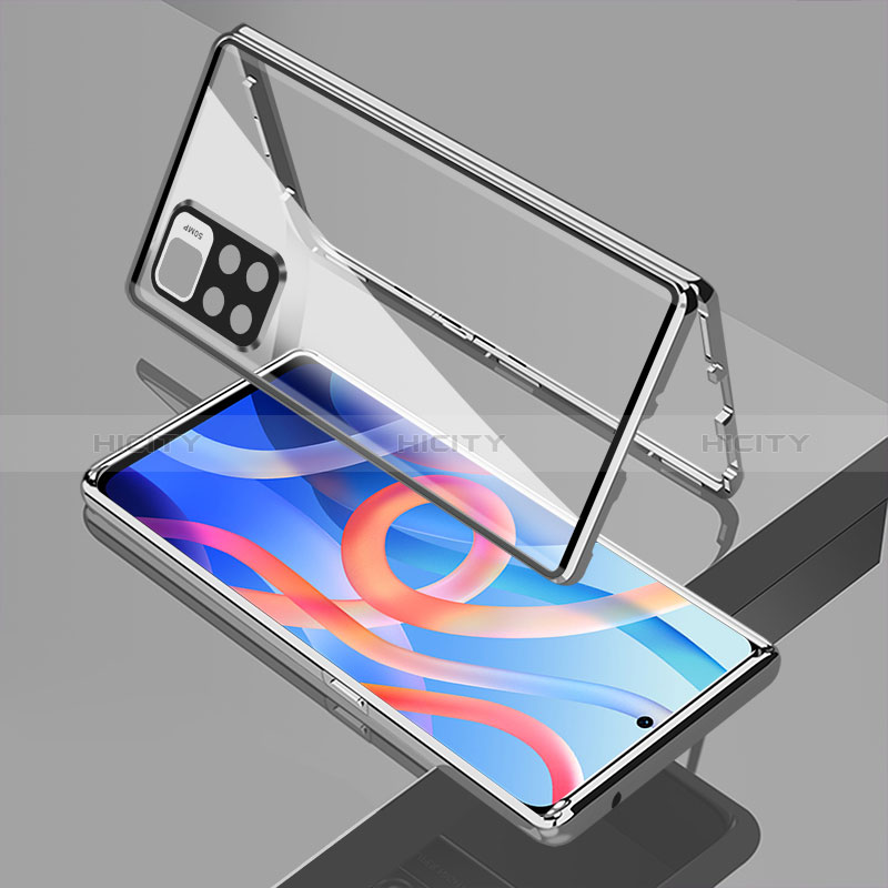 Custodia Lusso Alluminio Laterale Specchio 360 Gradi Cover per Xiaomi Redmi Note 11 5G Argento