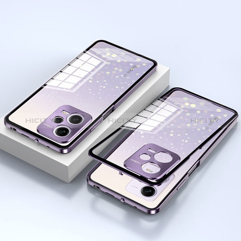 Custodia Lusso Alluminio Laterale Specchio 360 Gradi Cover per Xiaomi Redmi Note 12 Pro 5G Viola