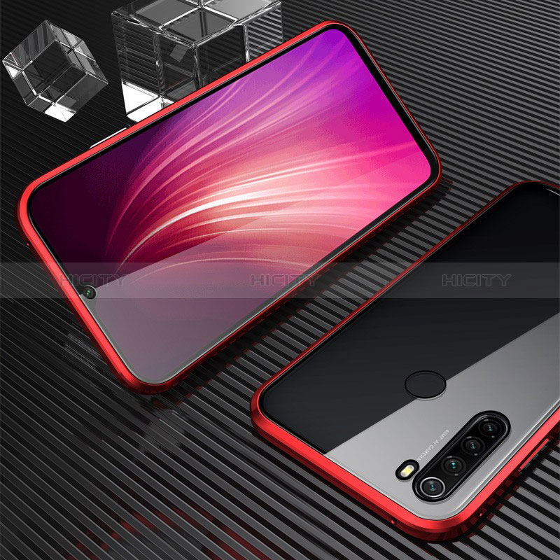 Custodia Lusso Alluminio Laterale Specchio 360 Gradi Cover per Xiaomi Redmi Note 8 (2021) Rosso