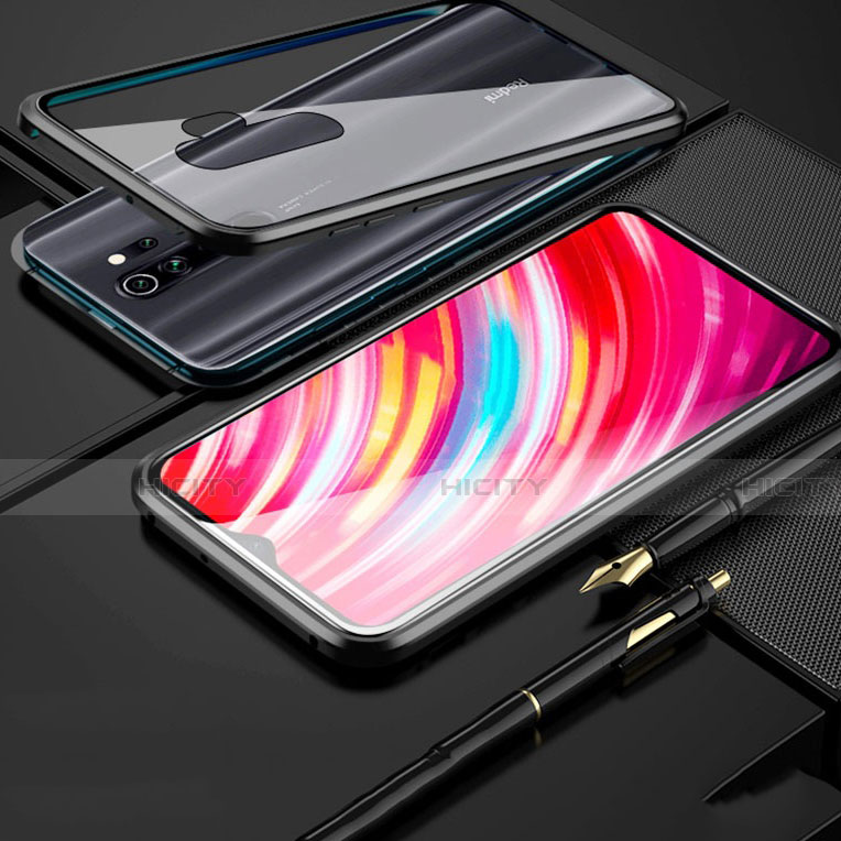 Custodia Lusso Alluminio Laterale Specchio 360 Gradi Cover per Xiaomi Redmi Note 8 Pro Nero