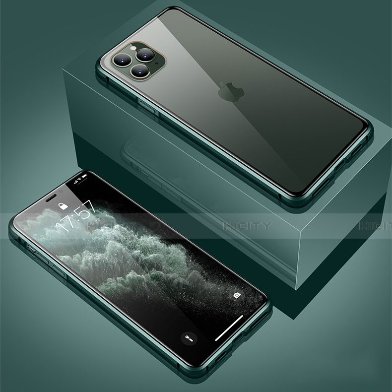 Custodia Lusso Alluminio Laterale Specchio 360 Gradi Cover T01 per Apple iPhone 11 Pro Max Verde