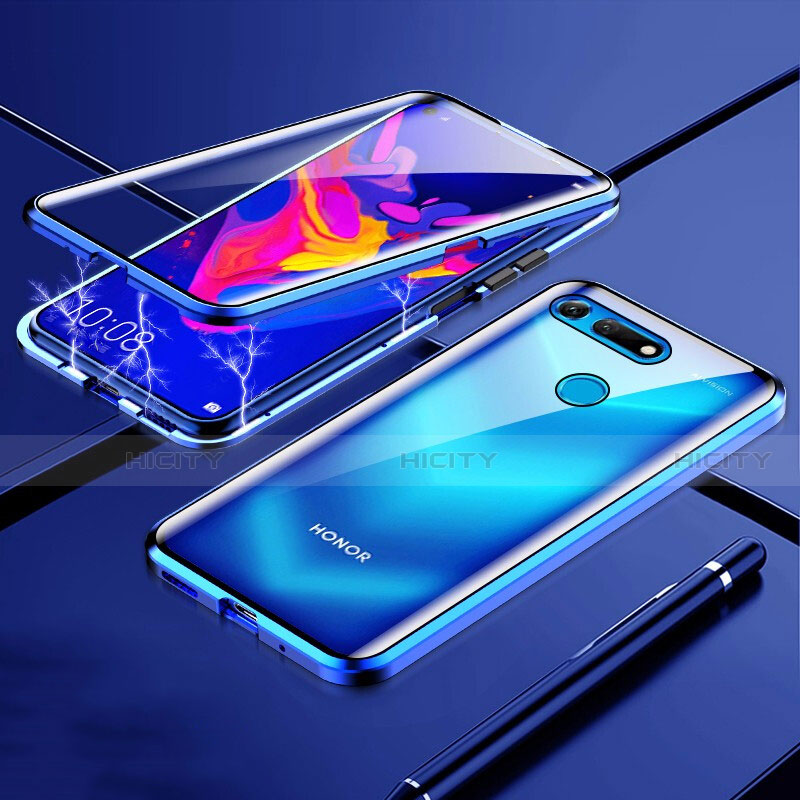 Custodia Lusso Alluminio Laterale Specchio 360 Gradi Cover T01 per Huawei Honor View 20 Blu