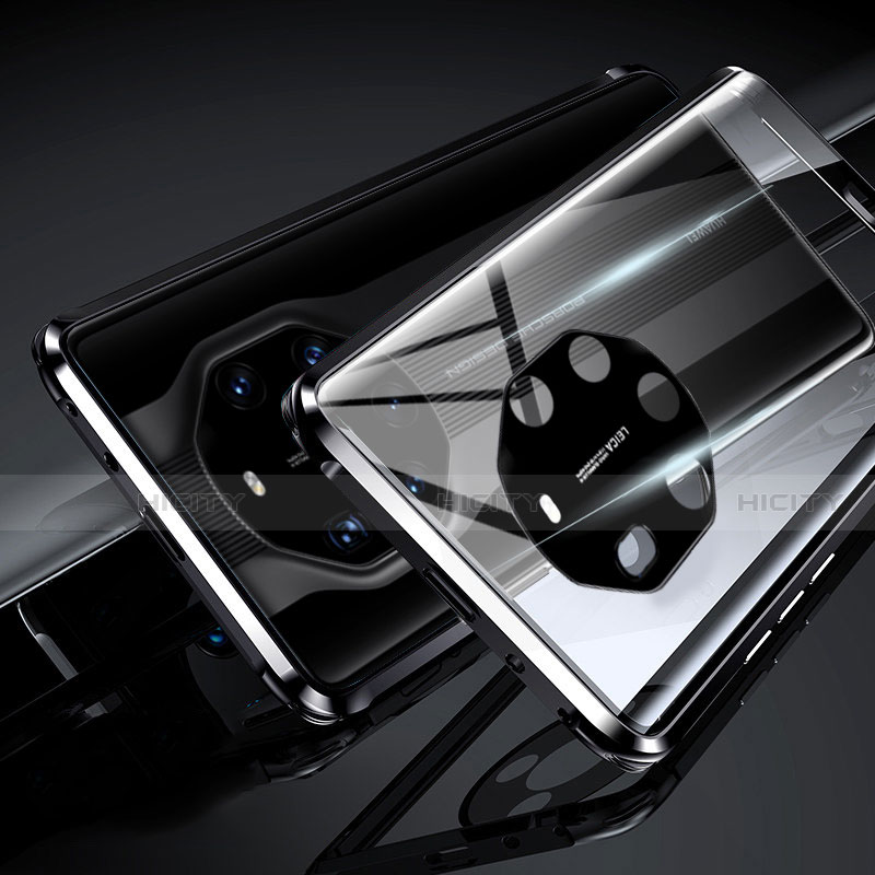 Custodia Lusso Alluminio Laterale Specchio 360 Gradi Cover T01 per Huawei Mate 40 RS Nero