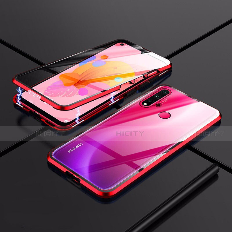 Custodia Lusso Alluminio Laterale Specchio 360 Gradi Cover T01 per Huawei Nova 5i Rosso