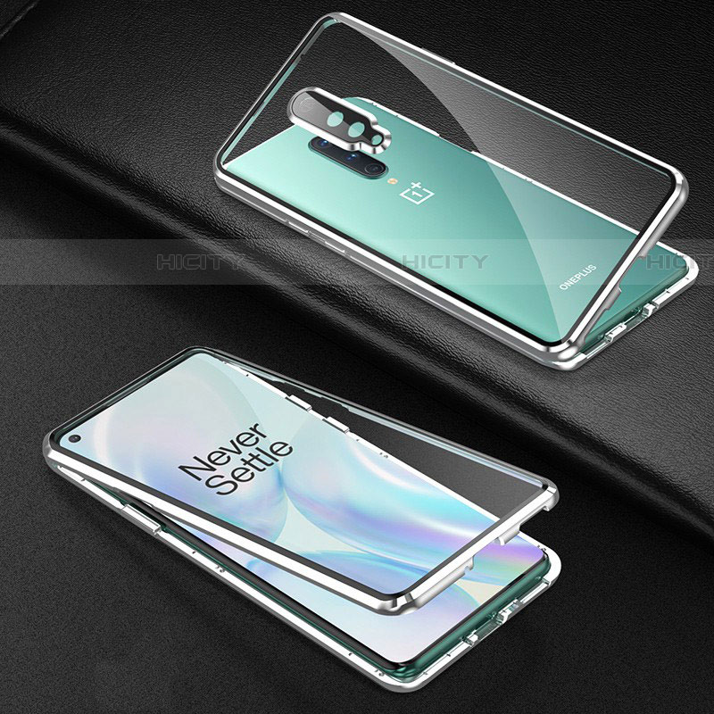 Custodia Lusso Alluminio Laterale Specchio 360 Gradi Cover T01 per OnePlus 8 Argento