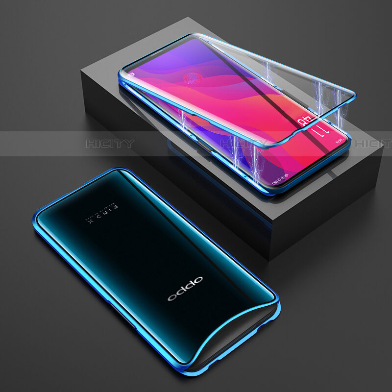 Custodia Lusso Alluminio Laterale Specchio 360 Gradi Cover T01 per Oppo Find X Blu