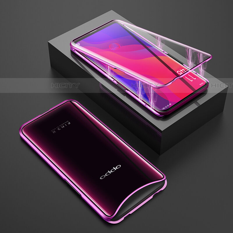 Custodia Lusso Alluminio Laterale Specchio 360 Gradi Cover T01 per Oppo Find X Super Flash Edition Viola