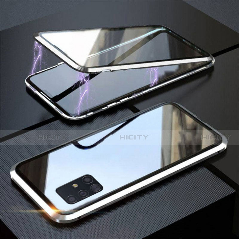 Custodia Lusso Alluminio Laterale Specchio 360 Gradi Cover T01 per Samsung Galaxy A51 5G Argento