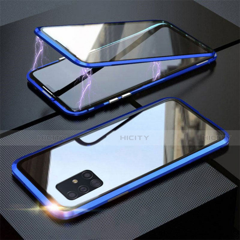 Custodia Lusso Alluminio Laterale Specchio 360 Gradi Cover T01 per Samsung Galaxy A51 5G Blu