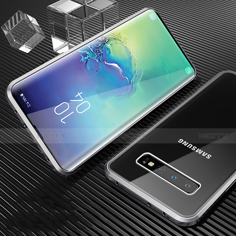 Custodia Lusso Alluminio Laterale Specchio 360 Gradi Cover T01 per Samsung Galaxy S10 Argento