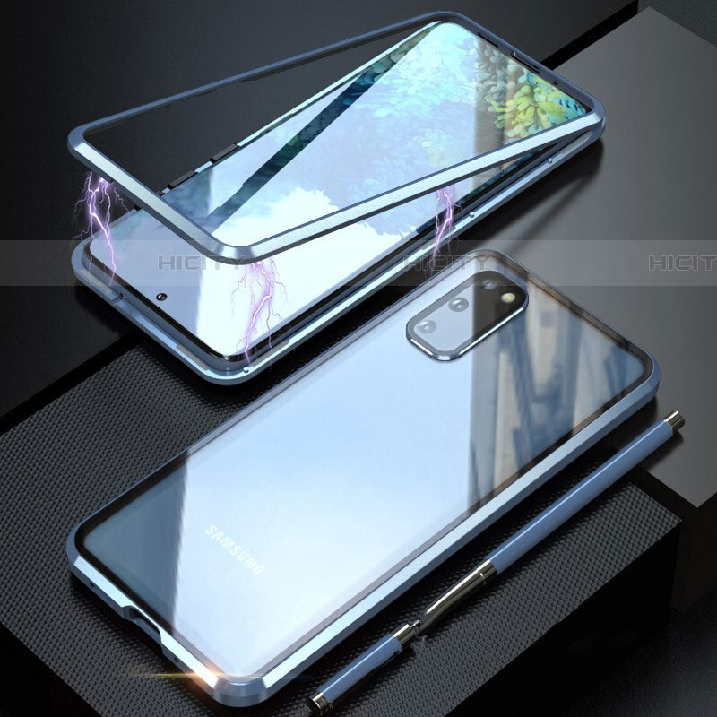 Custodia Lusso Alluminio Laterale Specchio 360 Gradi Cover T01 per Samsung Galaxy S20 5G Blu