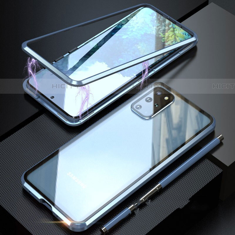 Custodia Lusso Alluminio Laterale Specchio 360 Gradi Cover T01 per Samsung Galaxy S20 Plus Blu