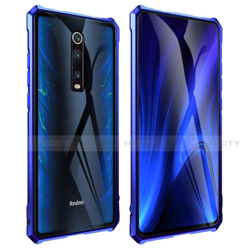 Custodia Lusso Alluminio Laterale Specchio 360 Gradi Cover T01 per Xiaomi Mi 9T Blu