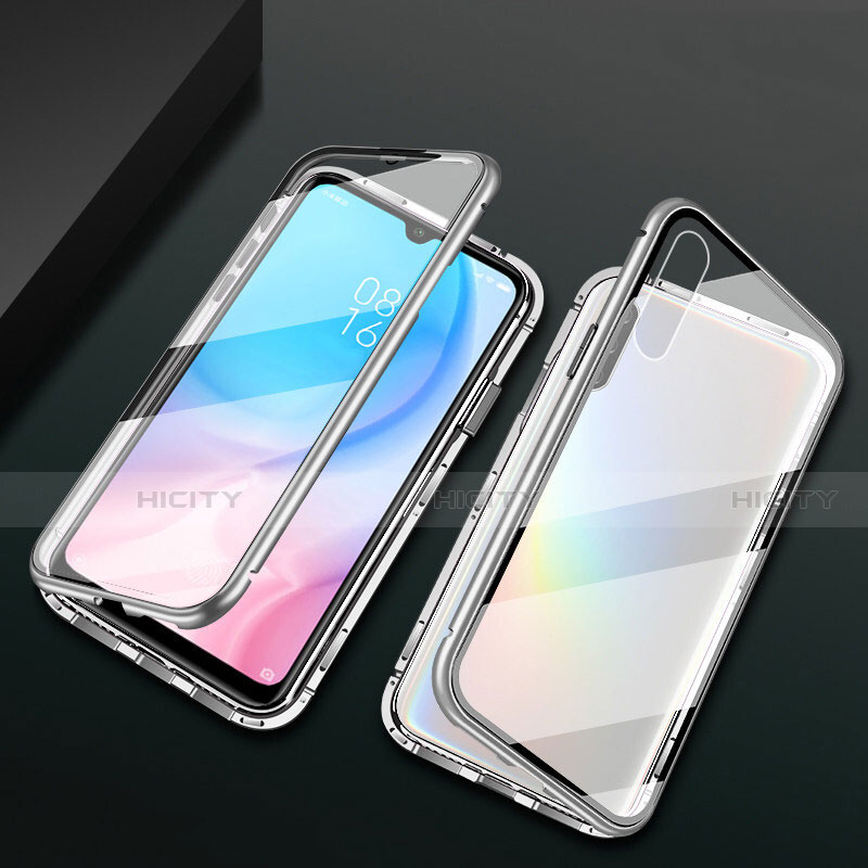 Custodia Lusso Alluminio Laterale Specchio 360 Gradi Cover T01 per Xiaomi Mi A3 Argento