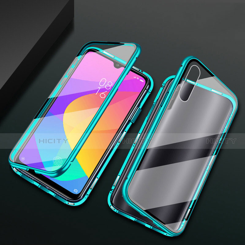 Custodia Lusso Alluminio Laterale Specchio 360 Gradi Cover T01 per Xiaomi Mi A3 Ciano