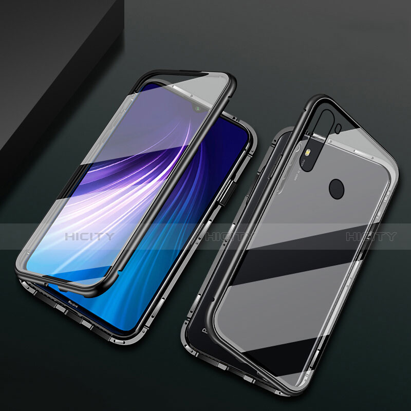Custodia Lusso Alluminio Laterale Specchio 360 Gradi Cover T01 per Xiaomi Redmi Note 8 (2021) Nero