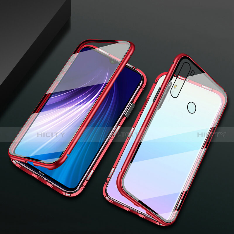 Custodia Lusso Alluminio Laterale Specchio 360 Gradi Cover T01 per Xiaomi Redmi Note 8 (2021) Rosso