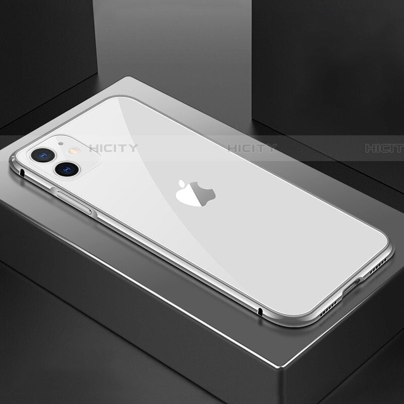 Custodia Lusso Alluminio Laterale Specchio 360 Gradi Cover T02 per Apple iPhone 11 Argento