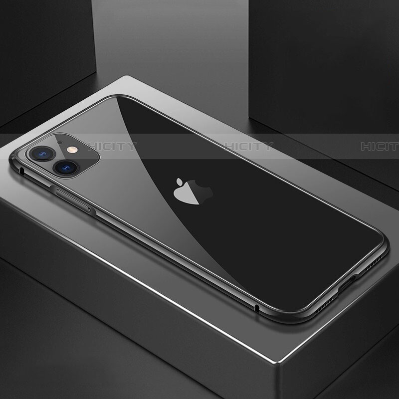 Custodia Lusso Alluminio Laterale Specchio 360 Gradi Cover T02 per Apple iPhone 11 Nero