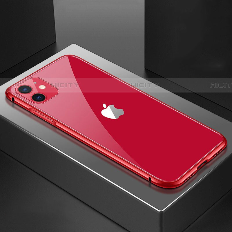 Custodia Lusso Alluminio Laterale Specchio 360 Gradi Cover T02 per Apple iPhone 11 Rosso