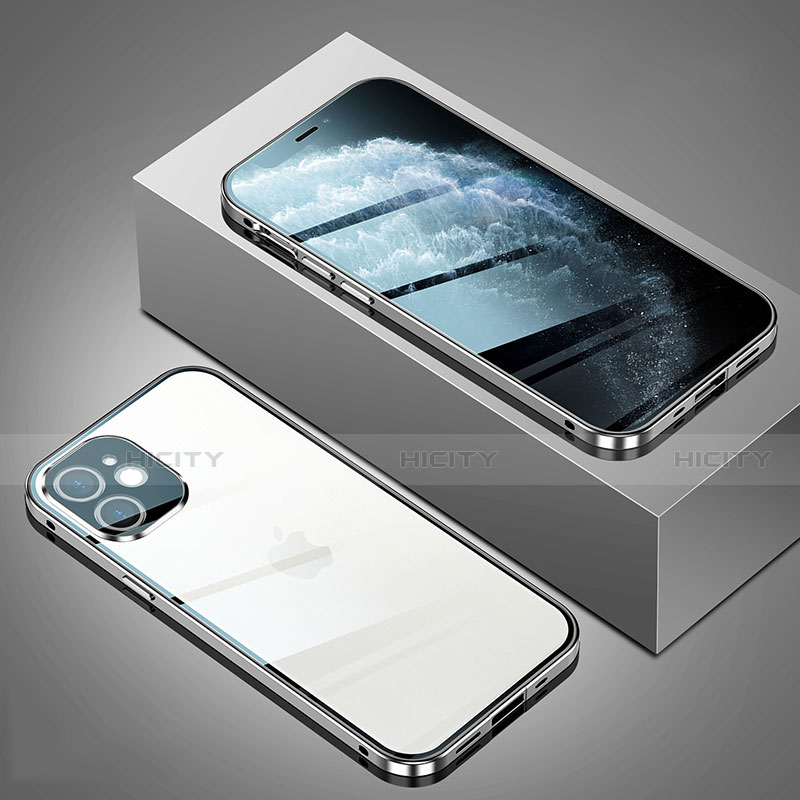 Custodia Lusso Alluminio Laterale Specchio 360 Gradi Cover T02 per Apple iPhone 12 Argento
