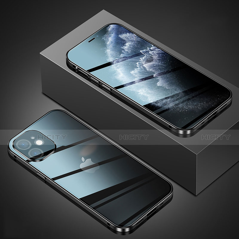 Custodia Lusso Alluminio Laterale Specchio 360 Gradi Cover T02 per Apple iPhone 12 Nero