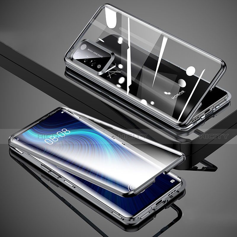 Custodia Lusso Alluminio Laterale Specchio 360 Gradi Cover T02 per Huawei Honor X10 5G Nero