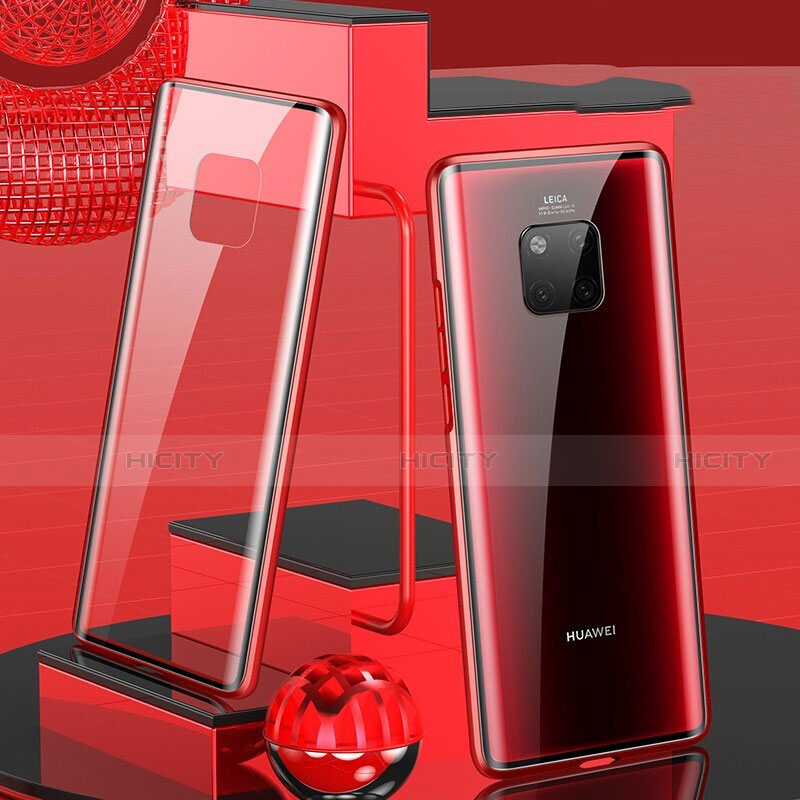 Custodia Lusso Alluminio Laterale Specchio 360 Gradi Cover T02 per Huawei Mate 20 Pro Rosso