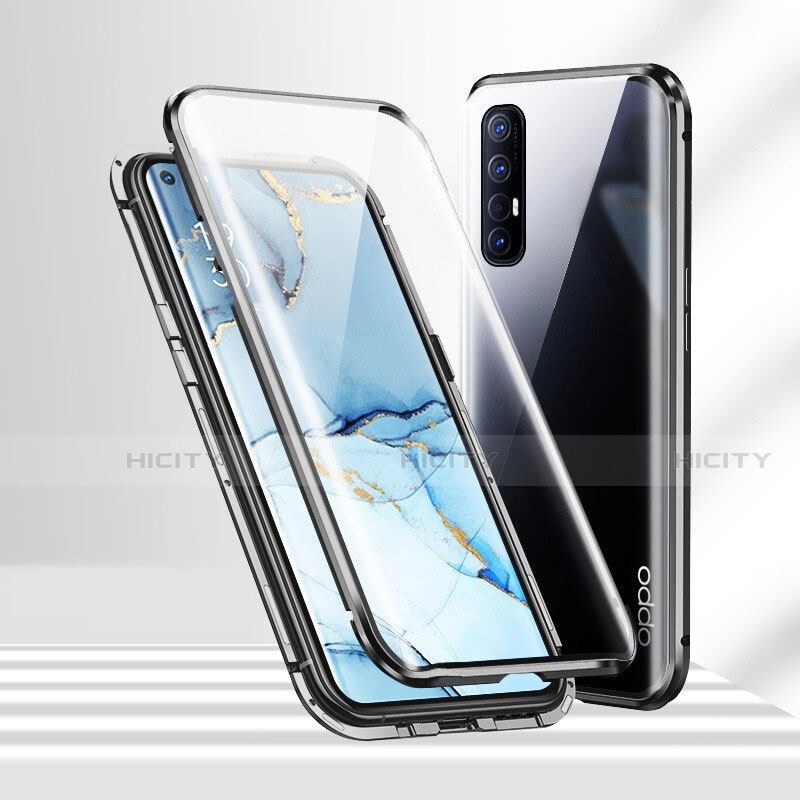 Custodia Lusso Alluminio Laterale Specchio 360 Gradi Cover T02 per Oppo Reno3 Pro Nero