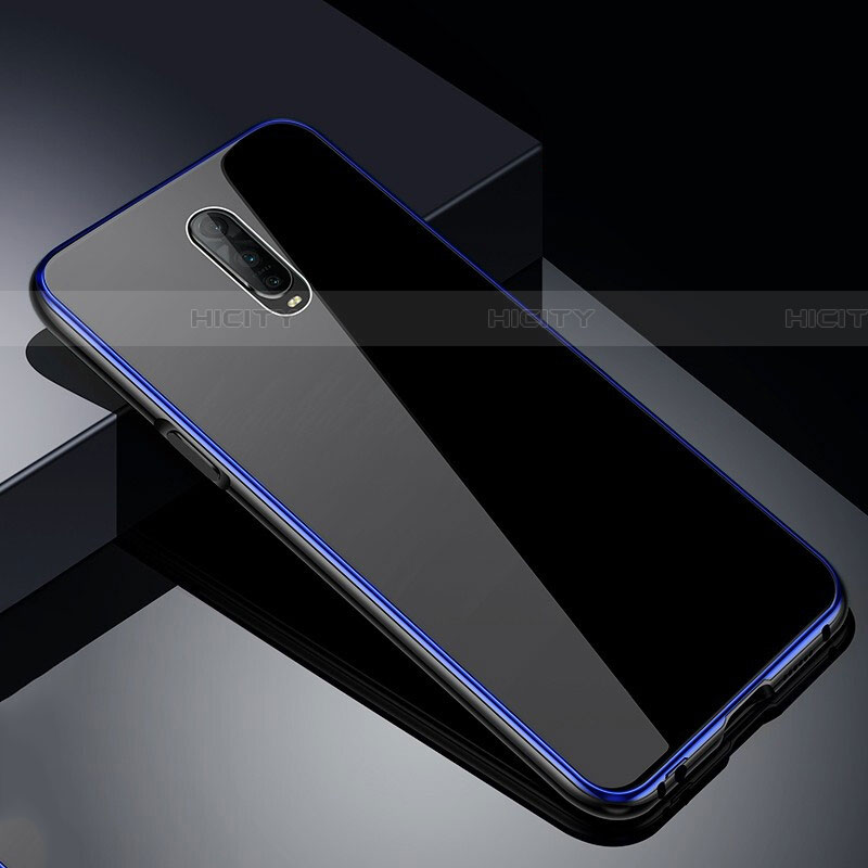 Custodia Lusso Alluminio Laterale Specchio 360 Gradi Cover T02 per Oppo RX17 Pro Blu