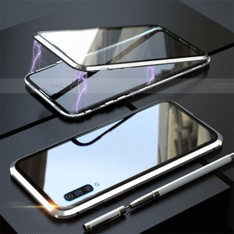 Custodia Lusso Alluminio Laterale Specchio 360 Gradi Cover T02 per Samsung Galaxy A70S Argento