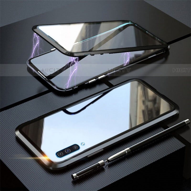 Custodia Lusso Alluminio Laterale Specchio 360 Gradi Cover T02 per Samsung Galaxy A70S Nero