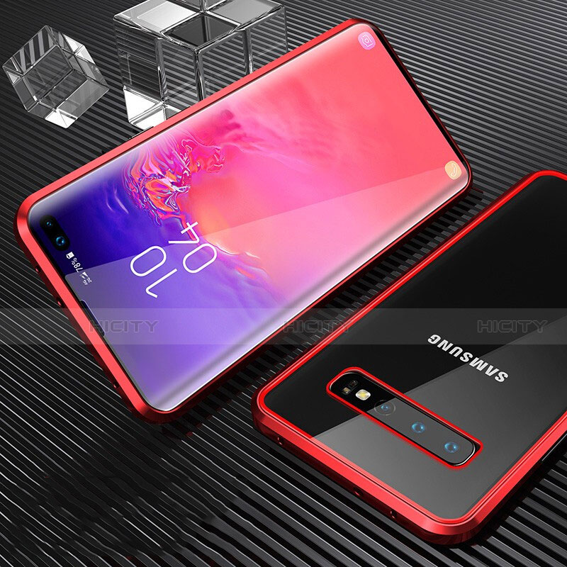 Custodia Lusso Alluminio Laterale Specchio 360 Gradi Cover T02 per Samsung Galaxy S10 Plus Rosso