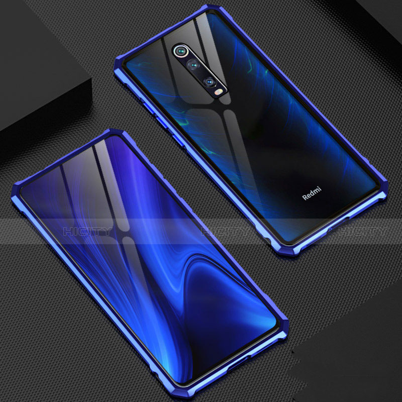Custodia Lusso Alluminio Laterale Specchio 360 Gradi Cover T02 per Xiaomi Mi 9T Pro Blu