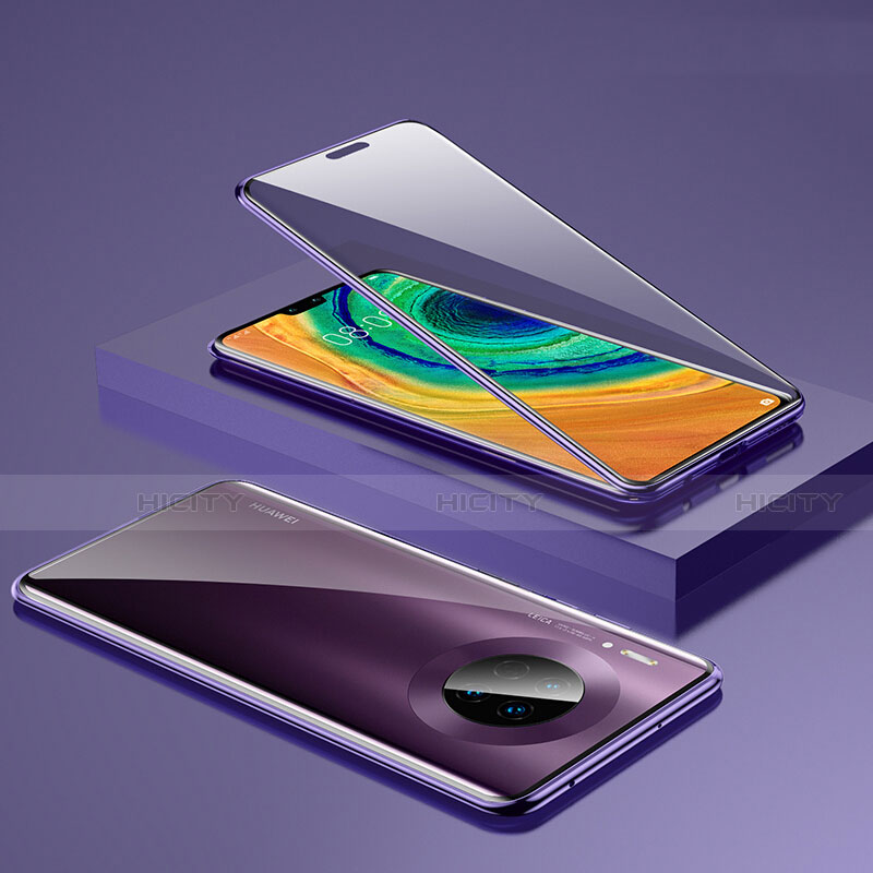 Custodia Lusso Alluminio Laterale Specchio 360 Gradi Cover T03 per Huawei Mate 30 Pro Viola