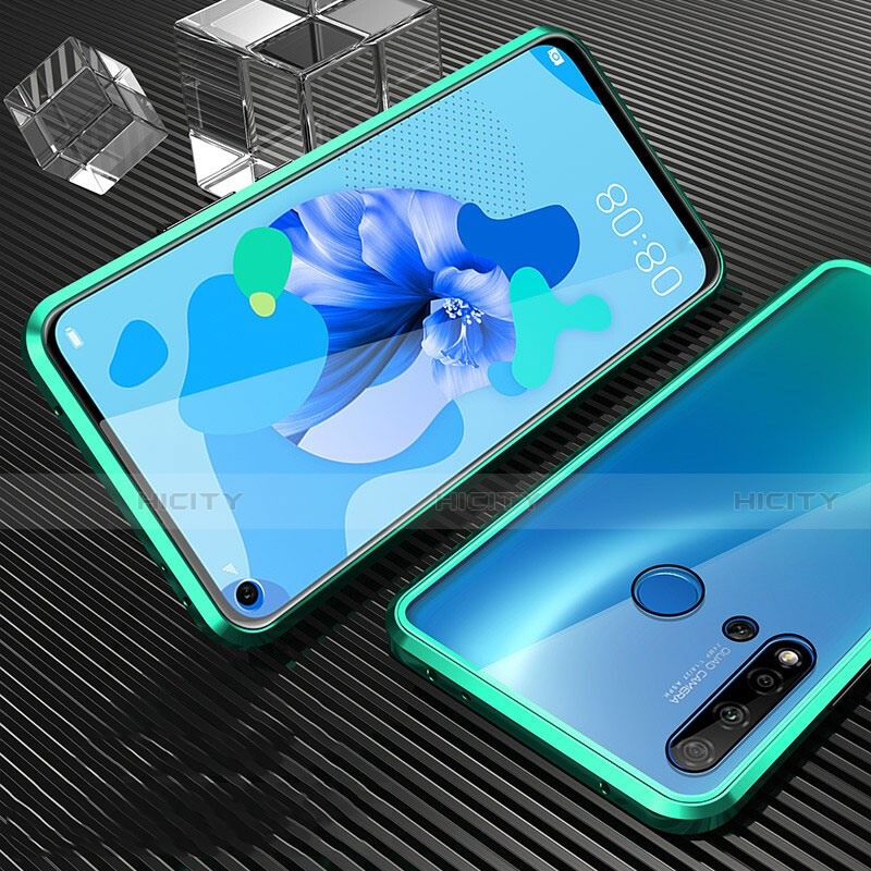 Custodia Lusso Alluminio Laterale Specchio 360 Gradi Cover T03 per Huawei Nova 5i Ciano