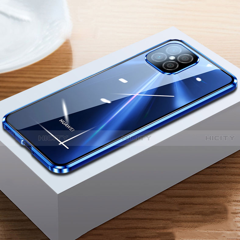 Custodia Lusso Alluminio Laterale Specchio 360 Gradi Cover T03 per Huawei Nova 8 SE 5G Blu