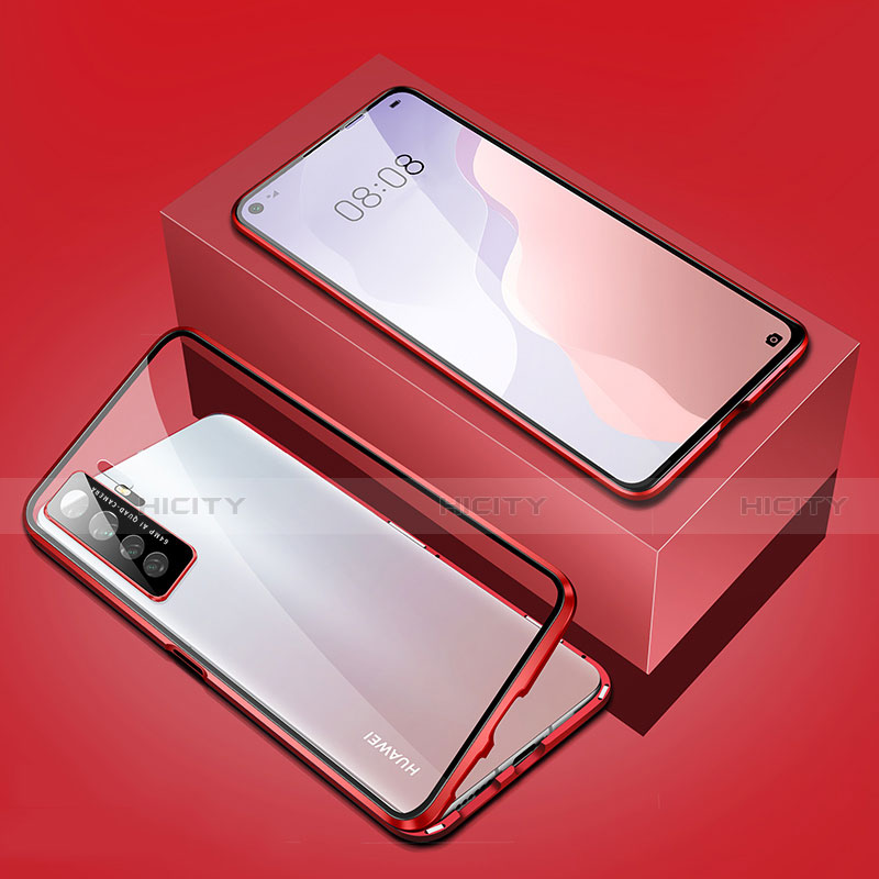 Custodia Lusso Alluminio Laterale Specchio 360 Gradi Cover T03 per Huawei P40 Lite 5G Rosso